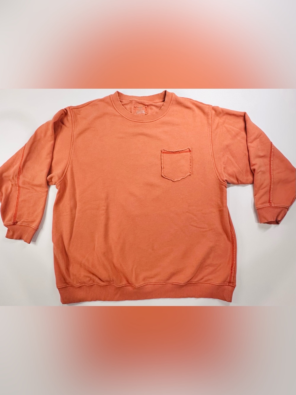 Aerie Distressed Terracotta Orange Crewneck Pocket Sweatshirt Size L